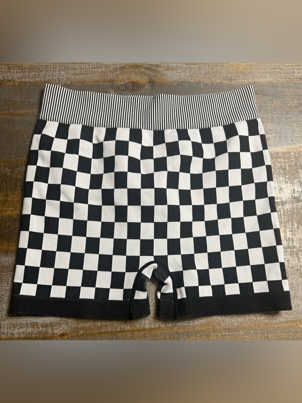 Checkerboard High-Rise Bike Shorts — Black & White